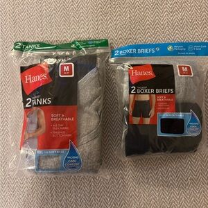 Hanes 2 Boxer Briefs Tagless & 2 Tanks Tagless Black And Gray New Size Medium